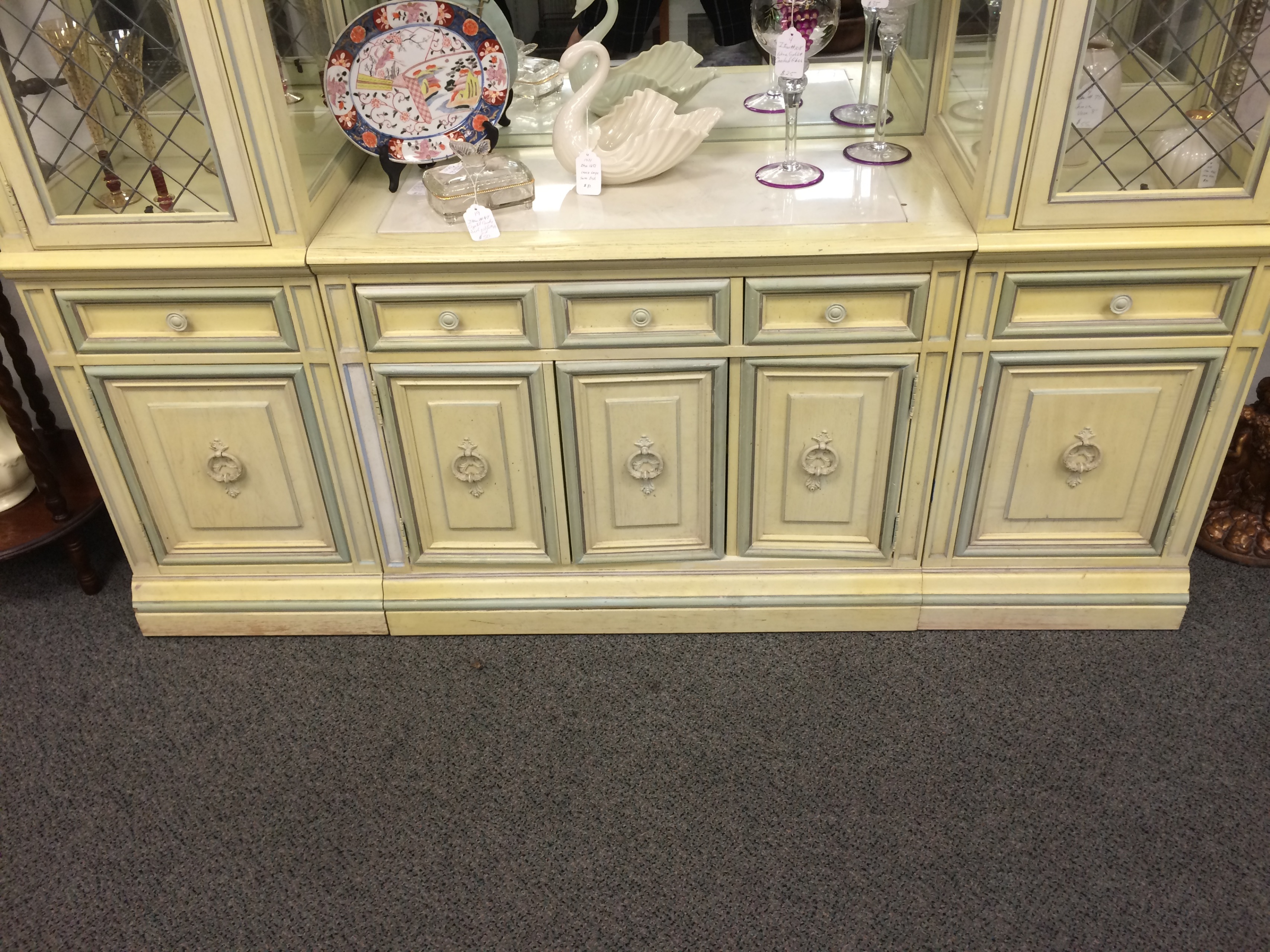 1960's Stanley Furniture Marble-top Buffet China Cabinet